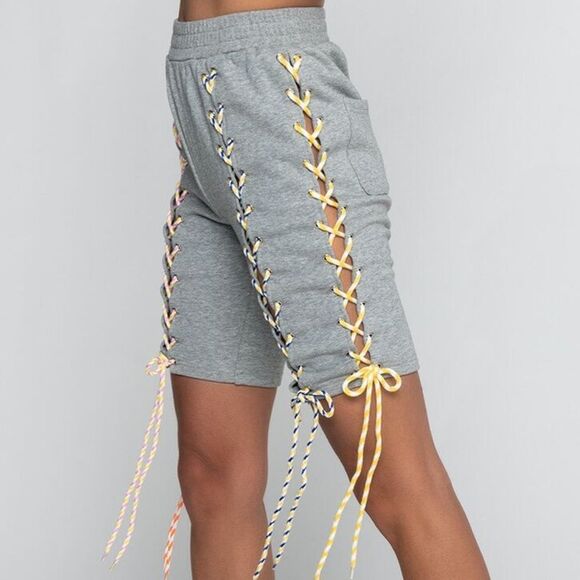 Akira Ready When You Are Lace Up Biker Short Ivory Women’s Size Small - Picture 6 of 6